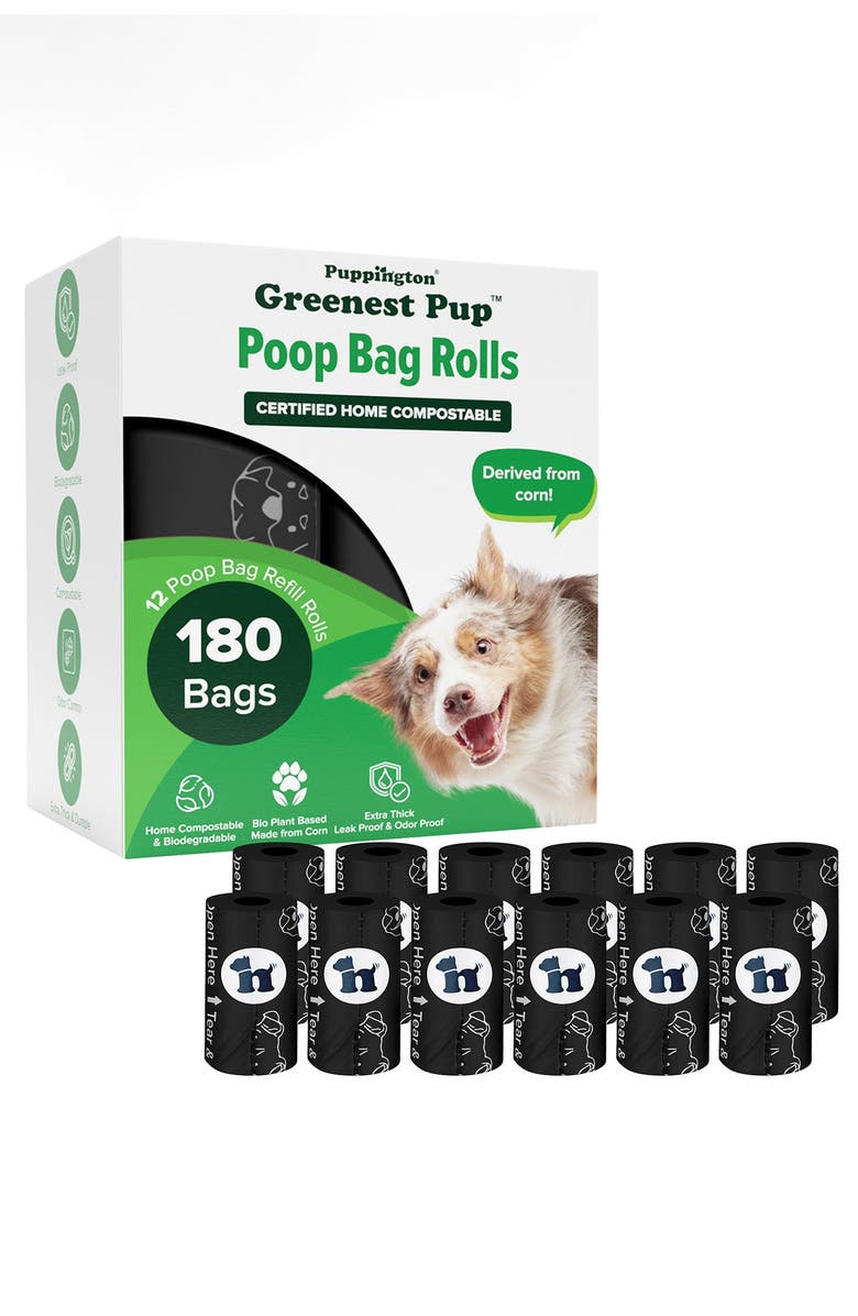 Puppington Greenest Pup Compostable Dog Waste Bags, Main, color, Onyx Black