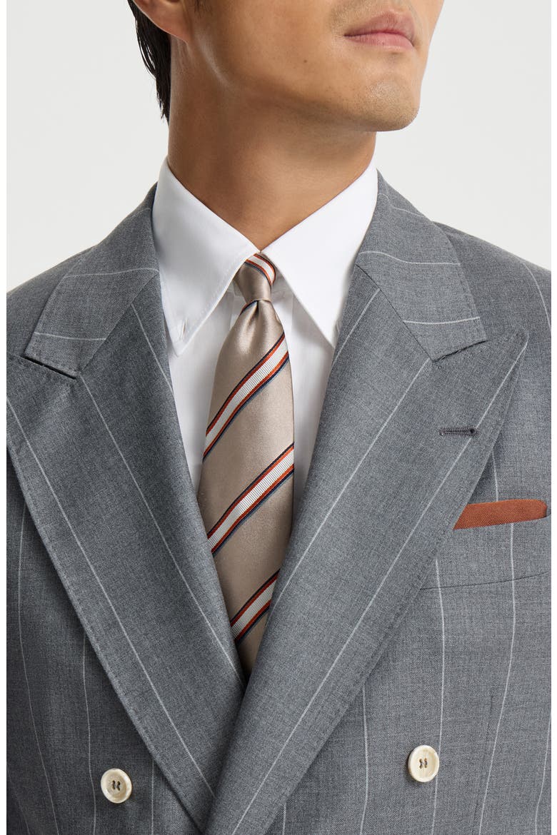Regimental stripe silk and cotton tie, Alternate, color, Earth