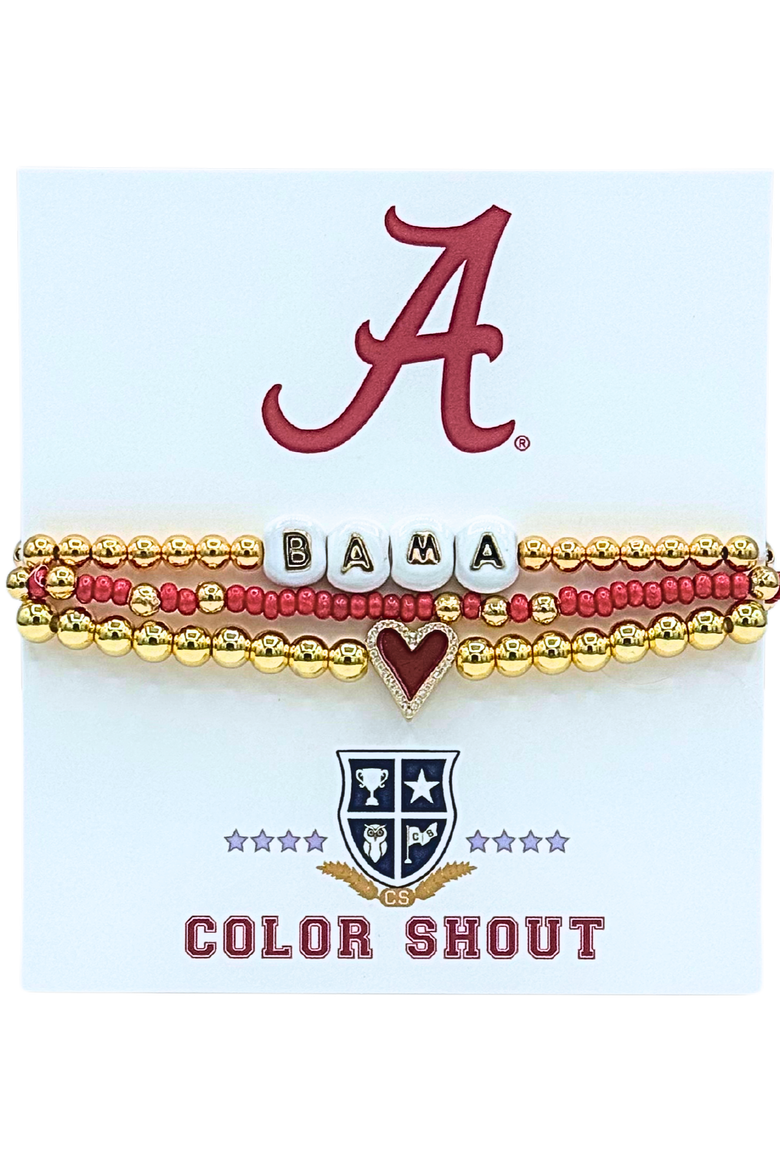 Alabama Love My College Bracelet Stack, Main, color, Yellow Gold