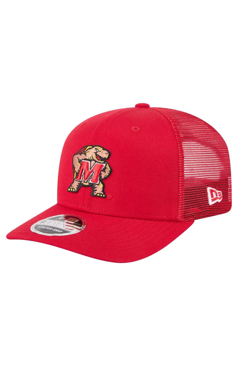 New Era Men's New Era Red Maryland Terrapins Primary 9SEVENTY Trucker Stretch-Snap Hat, Main, color, Red