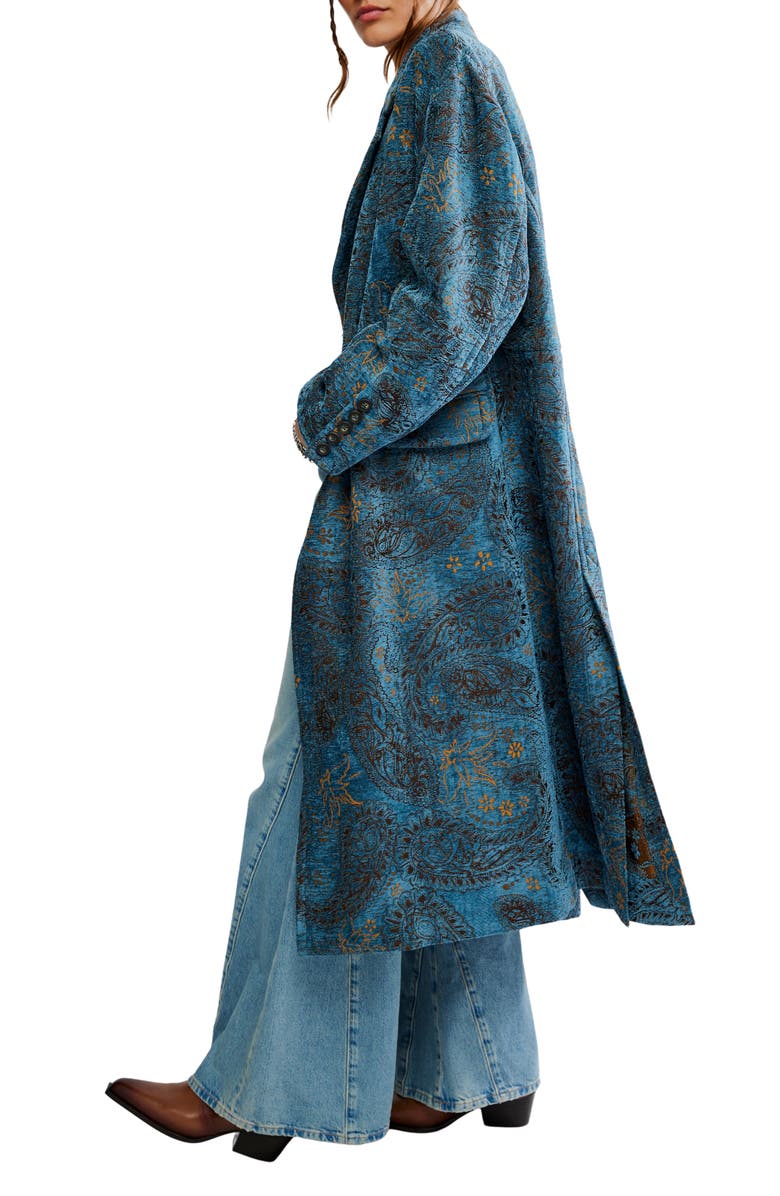 Free People Micah Jacquard Duster Cardigan, Alternate, color, Blue Paisley