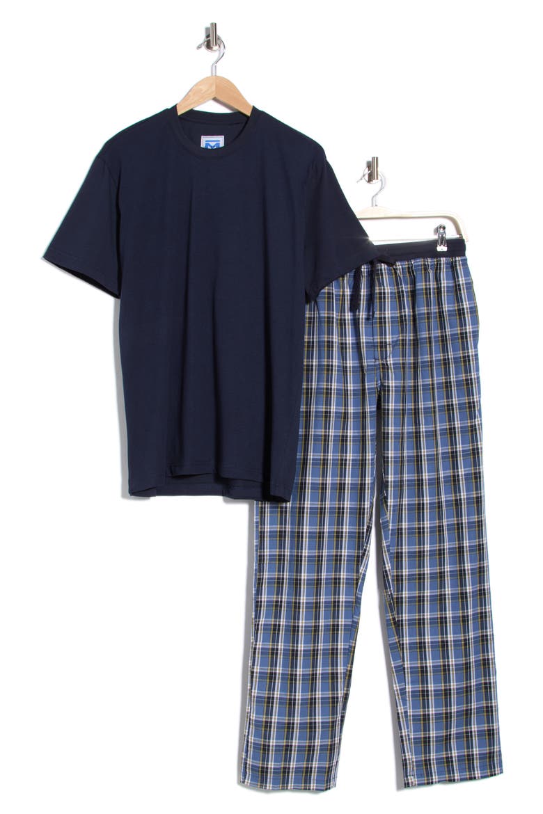 T-Shirt & Plaid Pajama Pants Set, Alternate, color, BLUE/ LEMONDROP