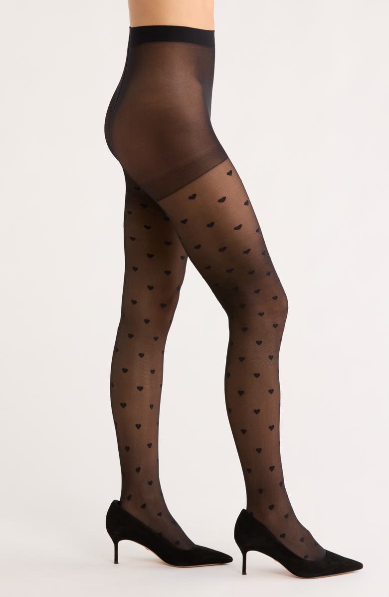 Nordstrom Heart Jacquard Tights, Main, color, Black