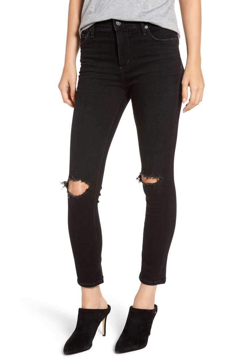 Rocket High Waist Ripped Ankle Skinny Jeans, Main, color, SIREN