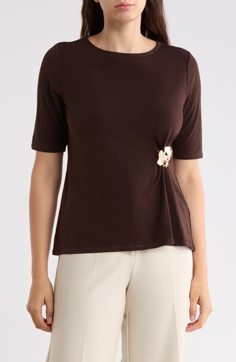 Boat Neck Top with Asymmetric Waist Hardware