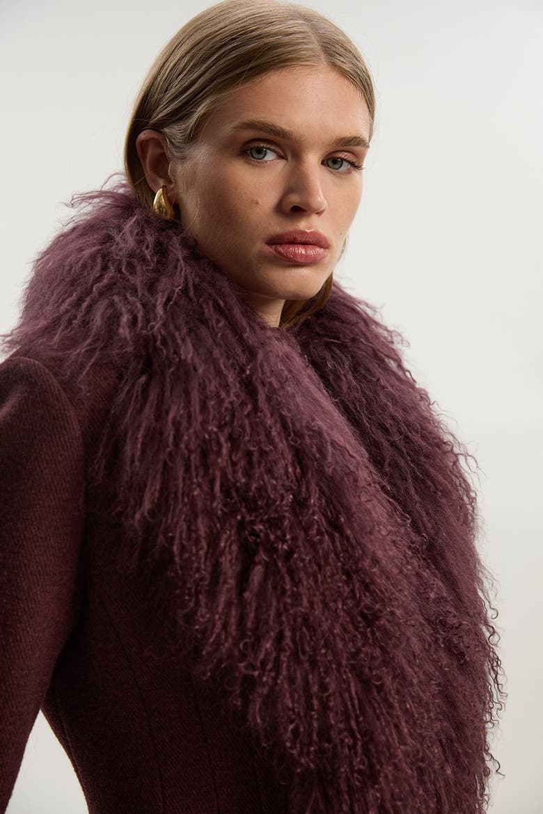 Wool Detachable Collar Midi Coat, Alternate, color, Burgundy