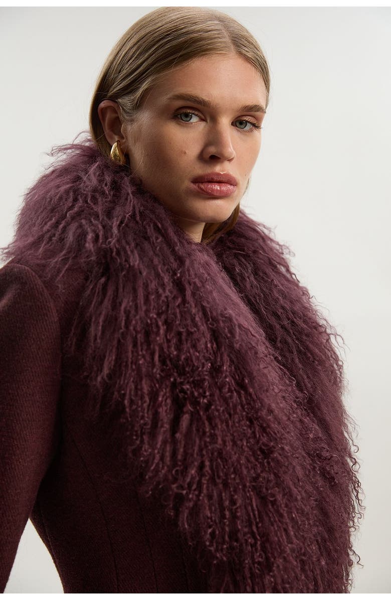 Karen Millen Wool Detachable Collar Midi Coat, Alternate, color, Burgundy