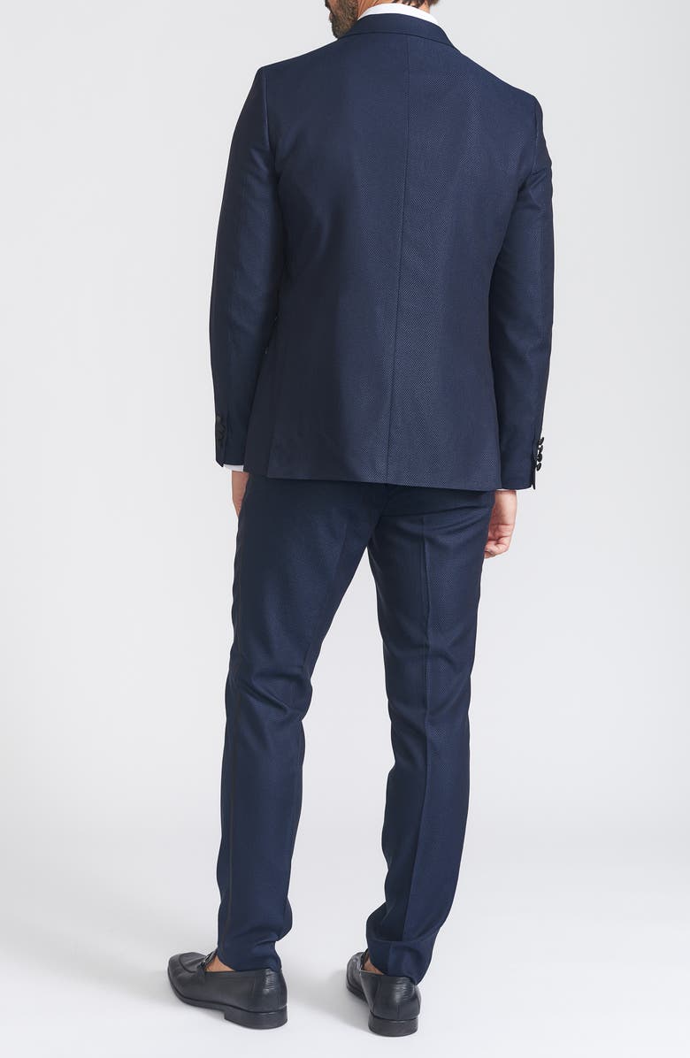 Slim Fit Navy Check Satin Lapel Tuxedo Suit