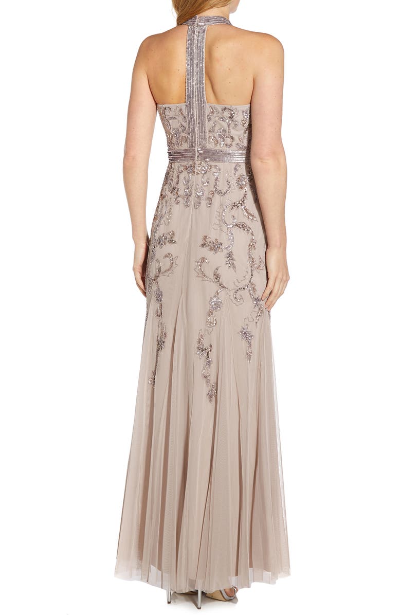 Adrianna Papell Bead Embellished Halter Evening Gown, Alternate, color, 