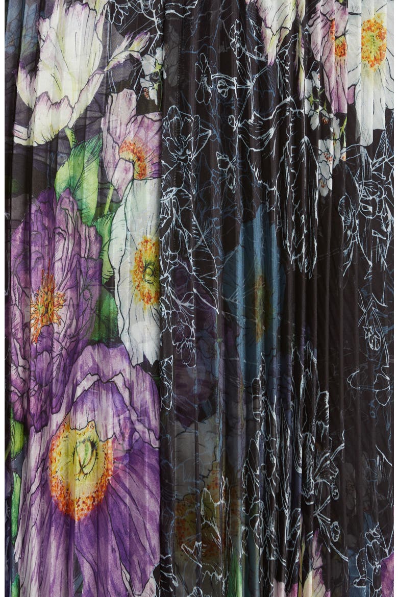 Floral Pleated Tulle Gown, Alternate, color, BLACK