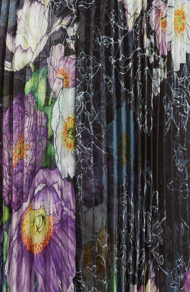 Marchesa Notte Floral Pleated Tulle Gown, Alternate, color, 