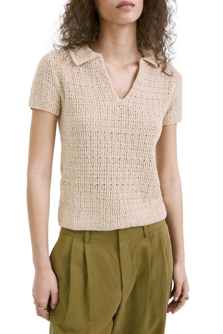 Open Stitch Polo Sweater, Main, color, SAND