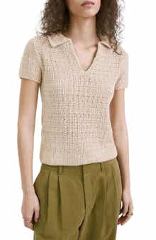 Open Stitch Polo Sweater