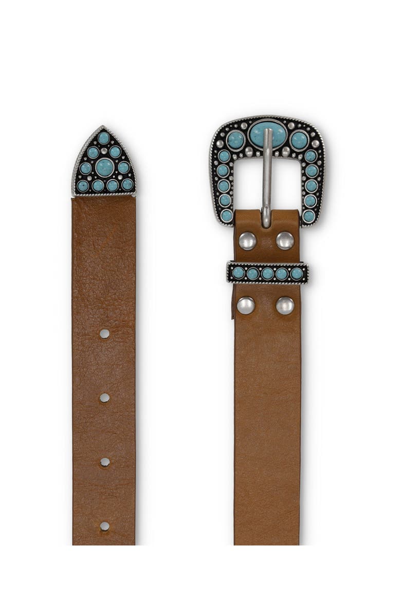 Thelma Turquoise Leather Belt, Alternate, color, Light Brown