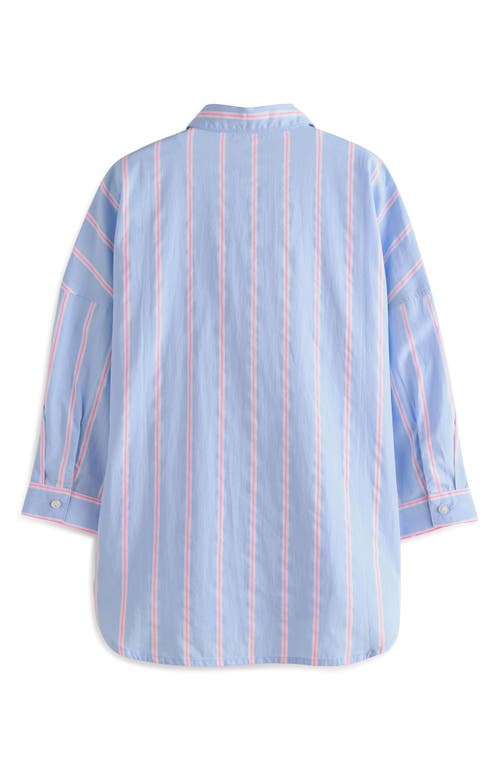 Next Kids' Stripe Oversize Cotton Button-up Shirt In Blue