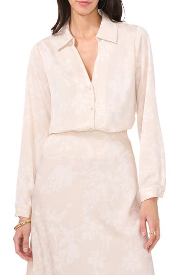 Vince Camuto Crop Charmeuse Button-up Shirt In Brown