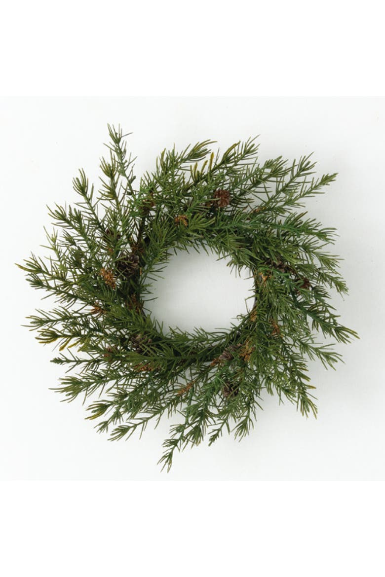 Sullivan's Christmas Cedar Candle Ring, Dark Green Faux Floral Decor for Crafting, Weddings, Home and Holiday Decoration, 13.5 Inch, Main, color, Green