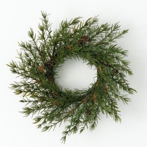Sullivan's Christmas Cedar Candle Ring, Dark Green Faux Floral Decor for Crafting, Weddings, Home and Holiday Decoration, 13.5 Inch
