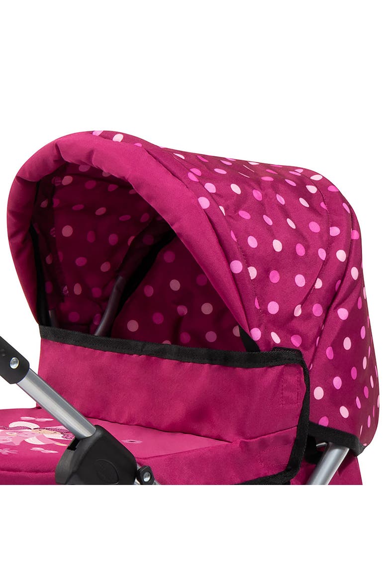 Bayer Dolls Pram Trendy with Shoulder Bag and Underneath Shopping Basket, Bordeaux, Red with Pattern, Alternate, color, Pink