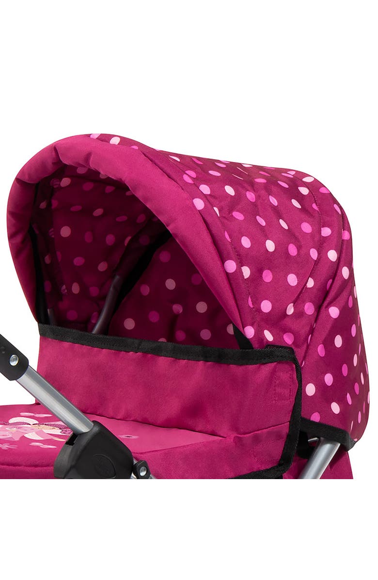 Bayer Design Bayer Dolls Pram Trendy with Shoulder Bag and Underneath Shopping Basket, Bordeaux, Red with Pattern, Alternate, color, Pink