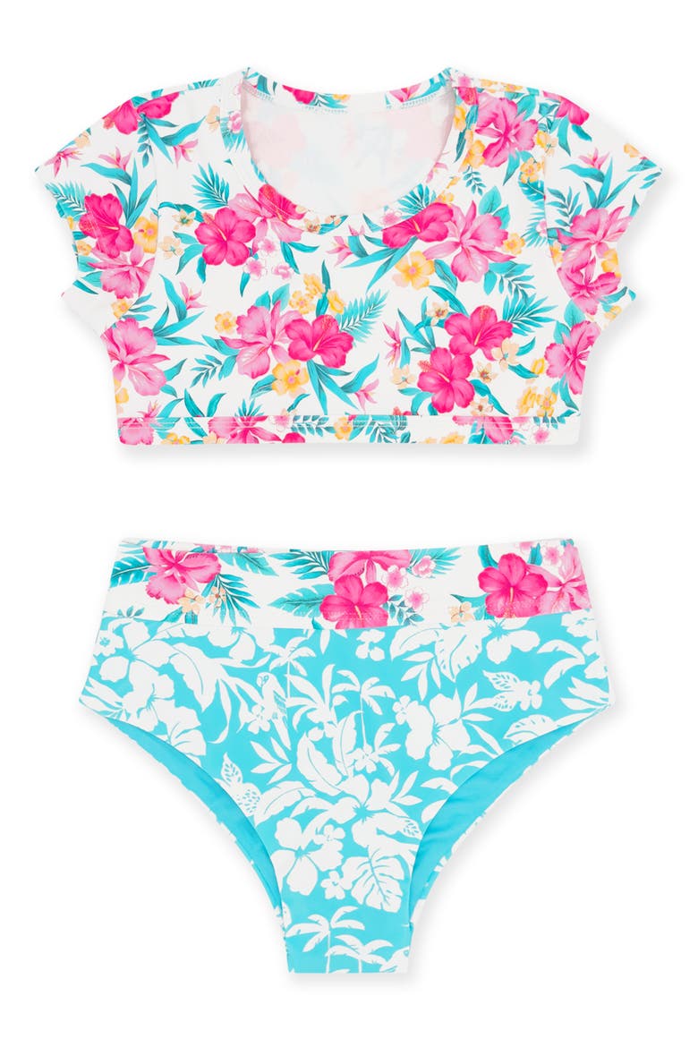 Kids' Daybreak UPF 50+ Two-Piece Swimsuit, Main, color, PINK/ TEAL MULTI