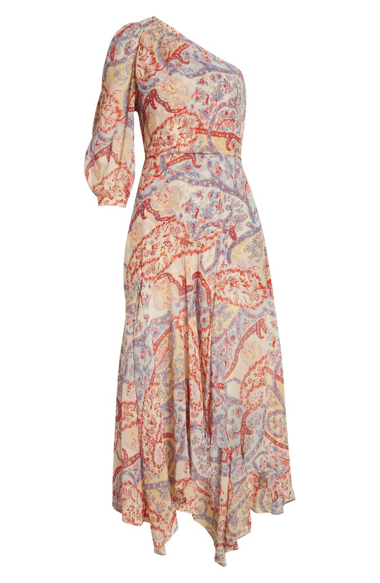 Veronica Beard Kimber One-Shoulder Silk Dress, Alternate, color,