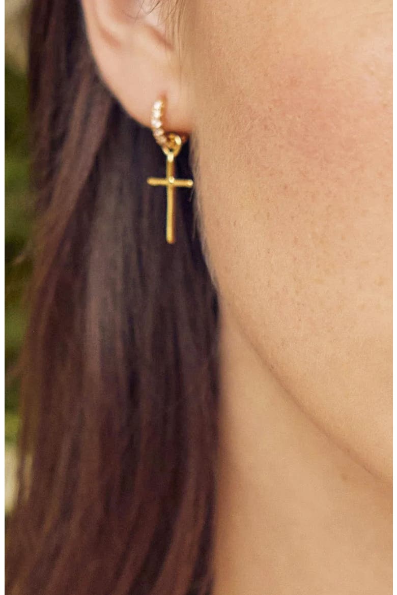 Sterling Silver 18k Gold Plated Ariel Cross Mismatched Earrings Trendy, Alternate, color, Gold