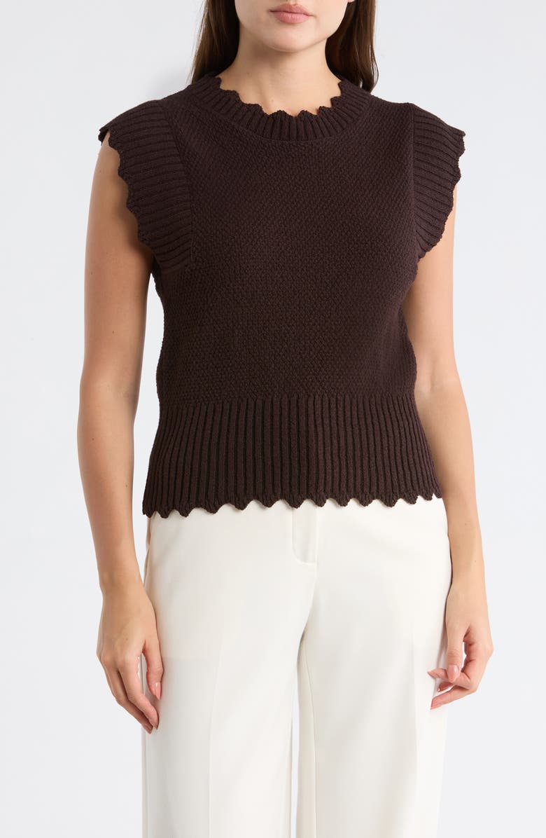 ELIE ELIE TAHARI Scalloped Sleeveless Sweater, Main, color, Ganache