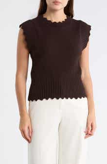 ELIE ELIE TAHARI Scalloped Sleeveless Sweater