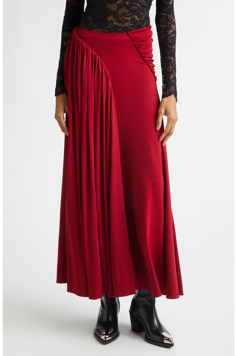 Ruched & Gathered Jersey Maxi Skirt, Main, color, RED WINE