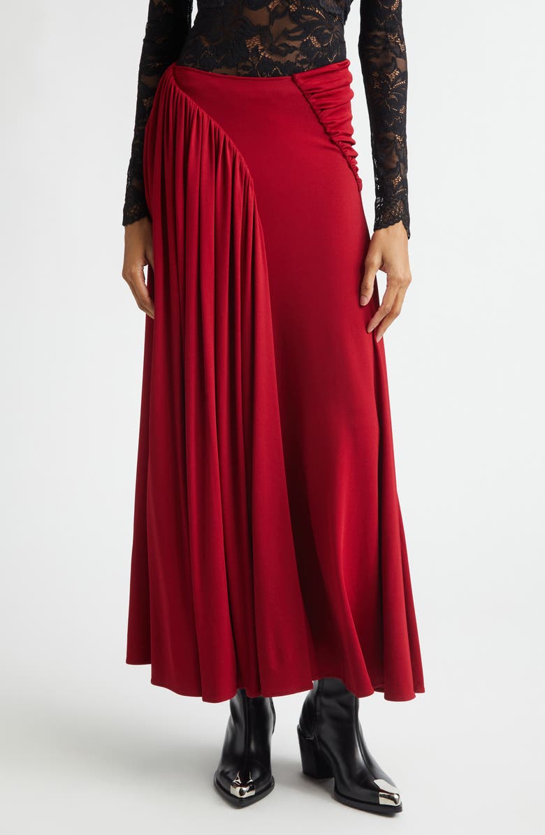 Rabanne Ruched & Gathered Jersey Maxi Skirt, Main, color, Red Wine
