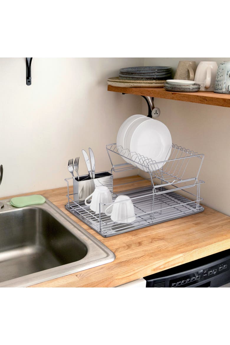 4 Piece 18.5" Dish Drying Rack Set, Alternate, color, Silver