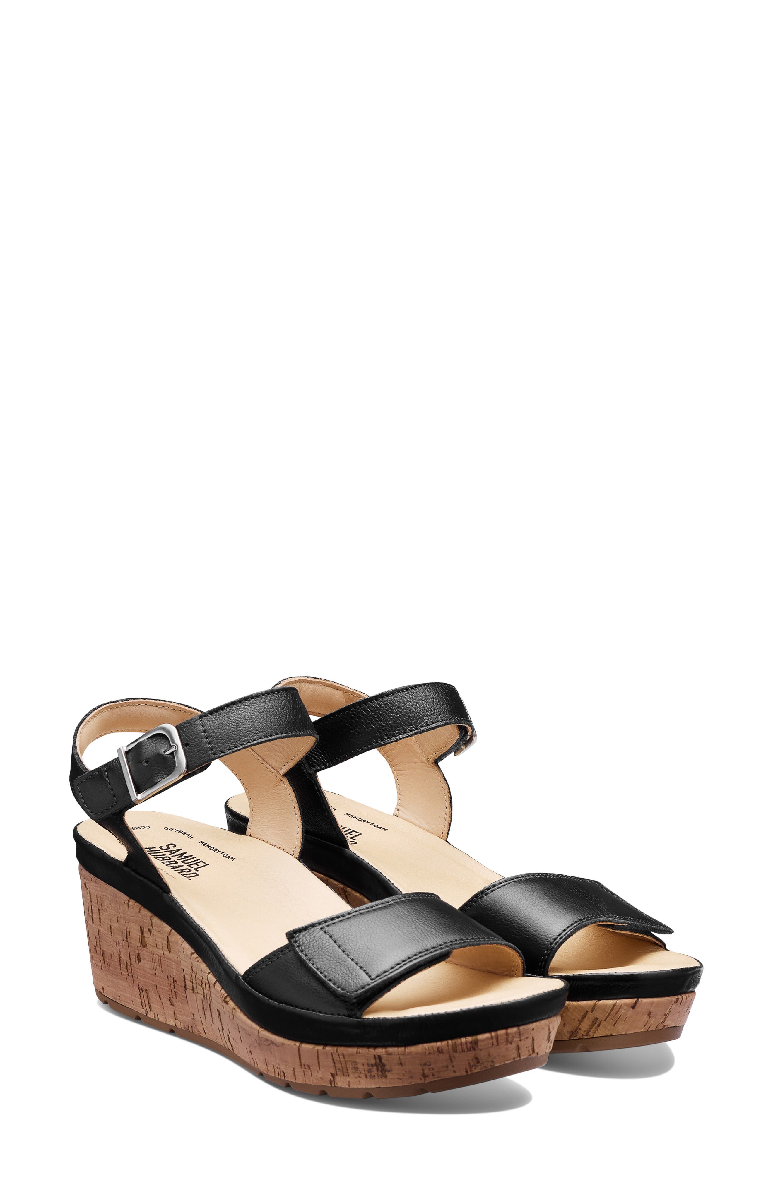 Samuel Hubbard Portola Two-Strap Wedge Sandal, Alternate, color, Black Leather/ Black Leather