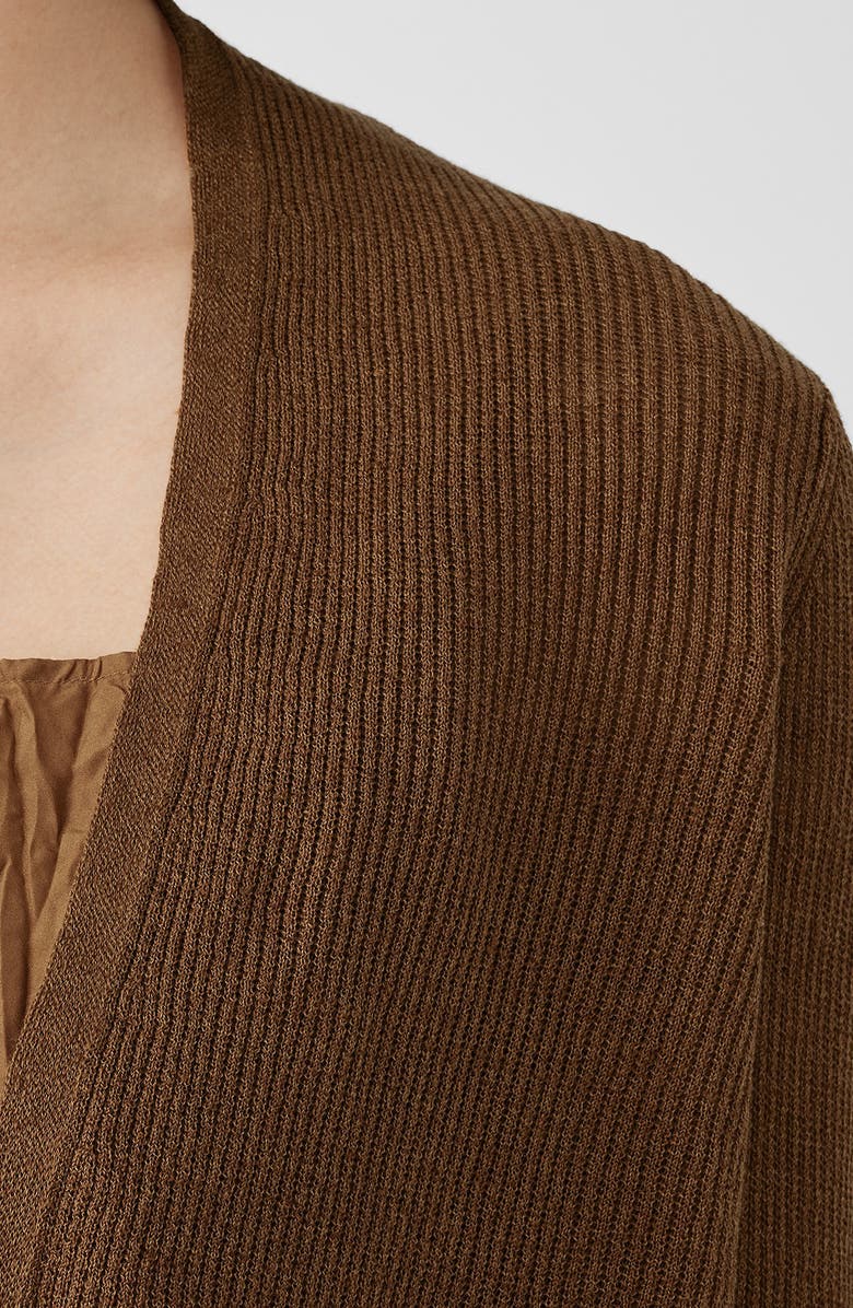 Eileen Fisher Ribbed Organic Linen & Cotton Cardigan, Alternate, color, Bronze