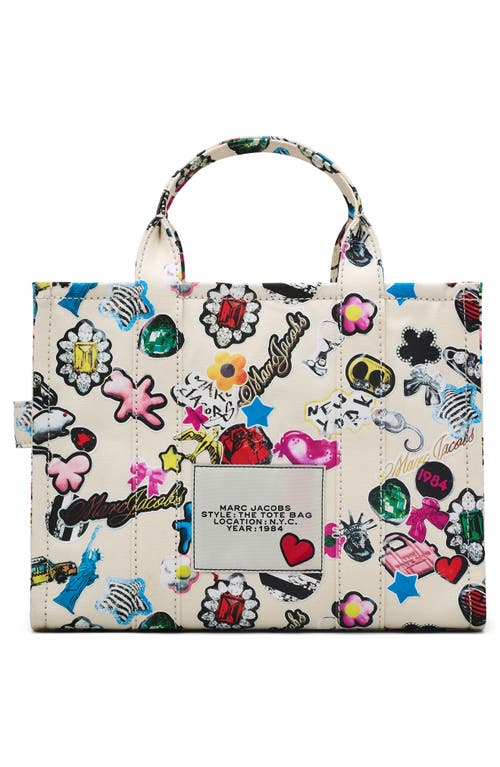 Marc Jacobs The Medium Sticker Canvas Tote Bag In White Multi