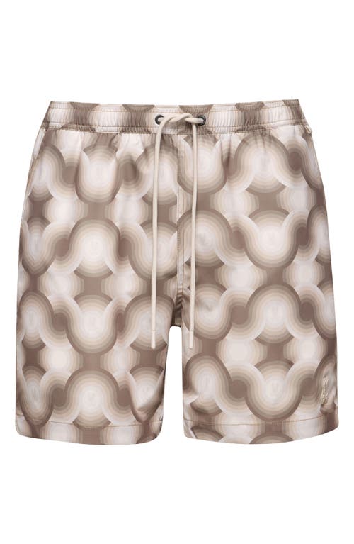 Psycho Bunny Paros Print Swim Trunks In Natural Linen
