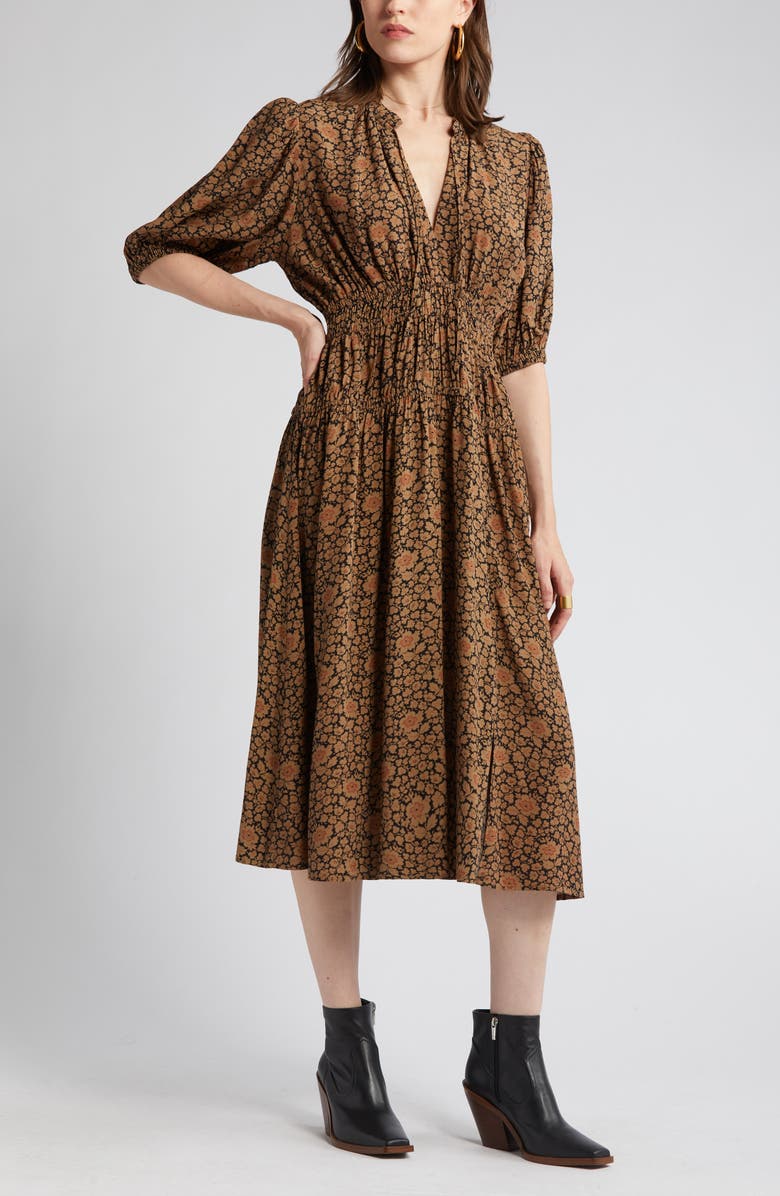 Treasure & Bond Split Neck Smock Waist Dress, Alternate, color, 