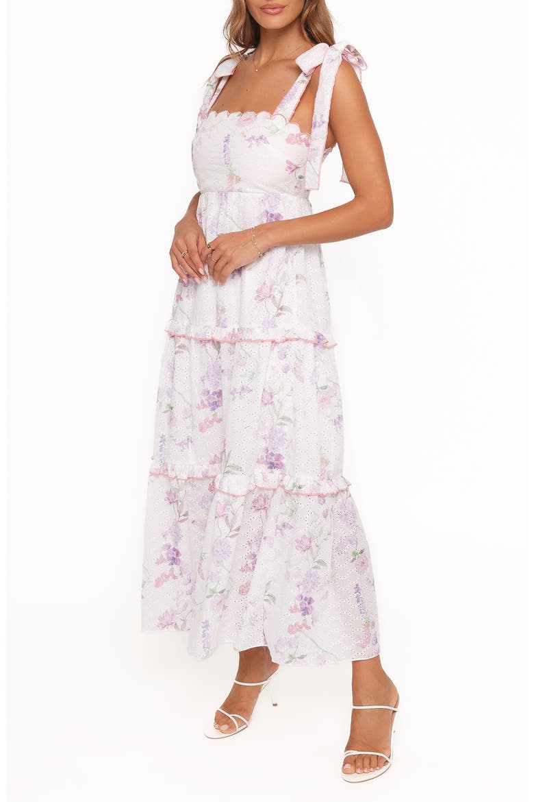 Aurelia Eyelet Tie Strap Tiered Maxi Dress, Alternate, color, PURPLE FLORAL