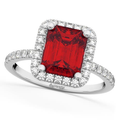 Lab Ruby & Lab Diamond Engagement Ring 14k