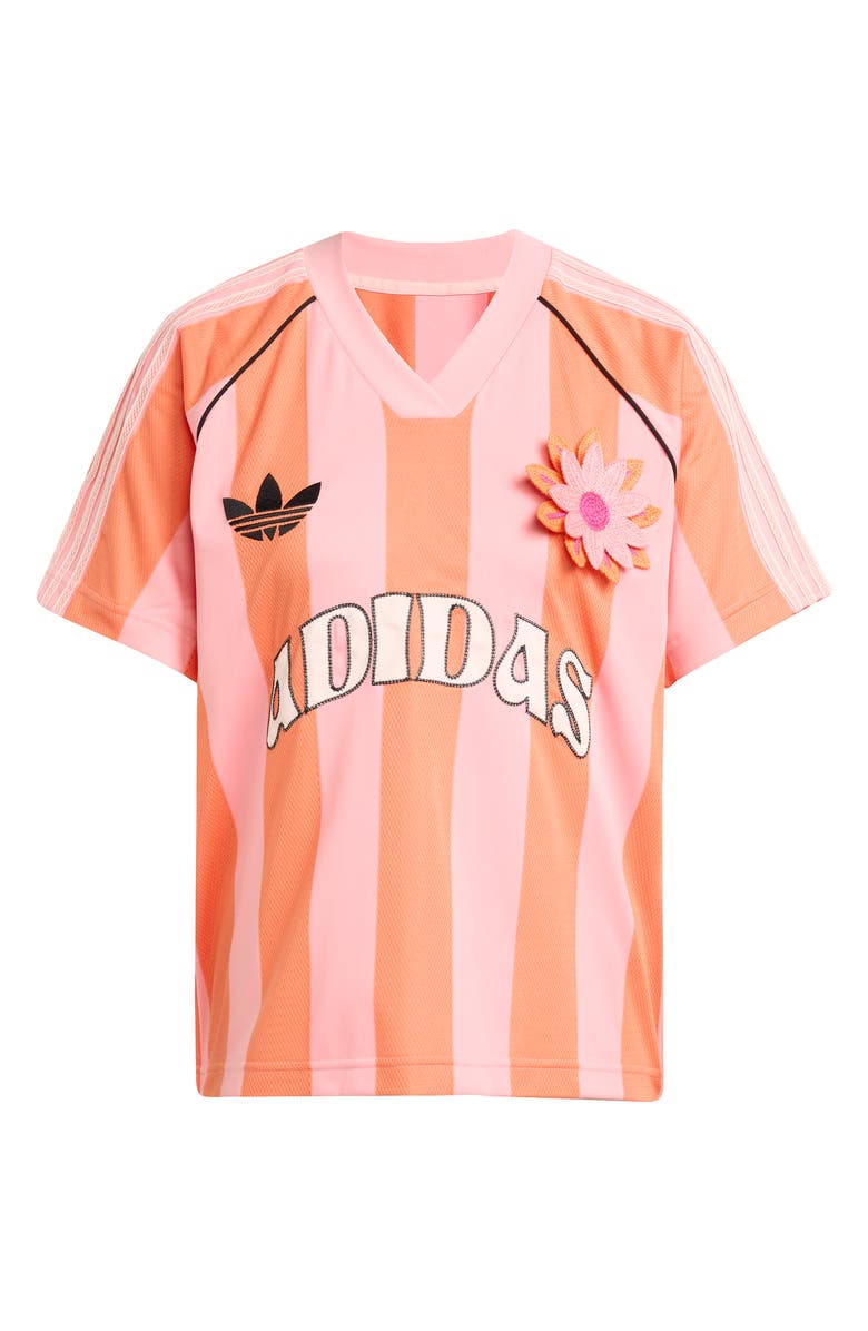 adidas Originals Floral Appliqué Stripe Mesh Soccer Jersey, Alternate, color, Pink Spark/ Solar Orange