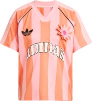 adidas Originals Floral Appliqué Stripe Mesh Soccer Jersey