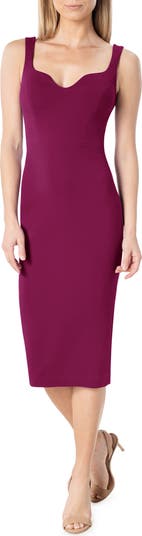 open lace back dress Dress the Population Women's Sloane Rounded V Neck Bodycon MIDI Dress,  Black, XX-Small at Amazon Women's Clothing store