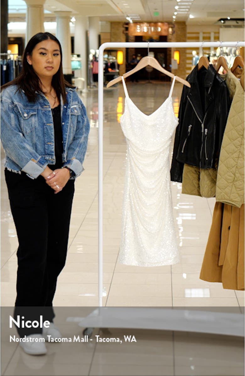 Sequin Ruched Sheath Dress, sales video thumbnail