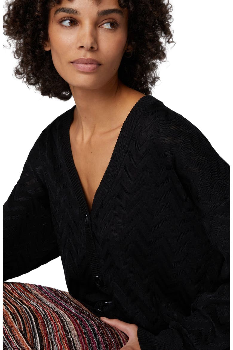 Tonal Chevron Oversized Cardigan, Alternate, color, Black