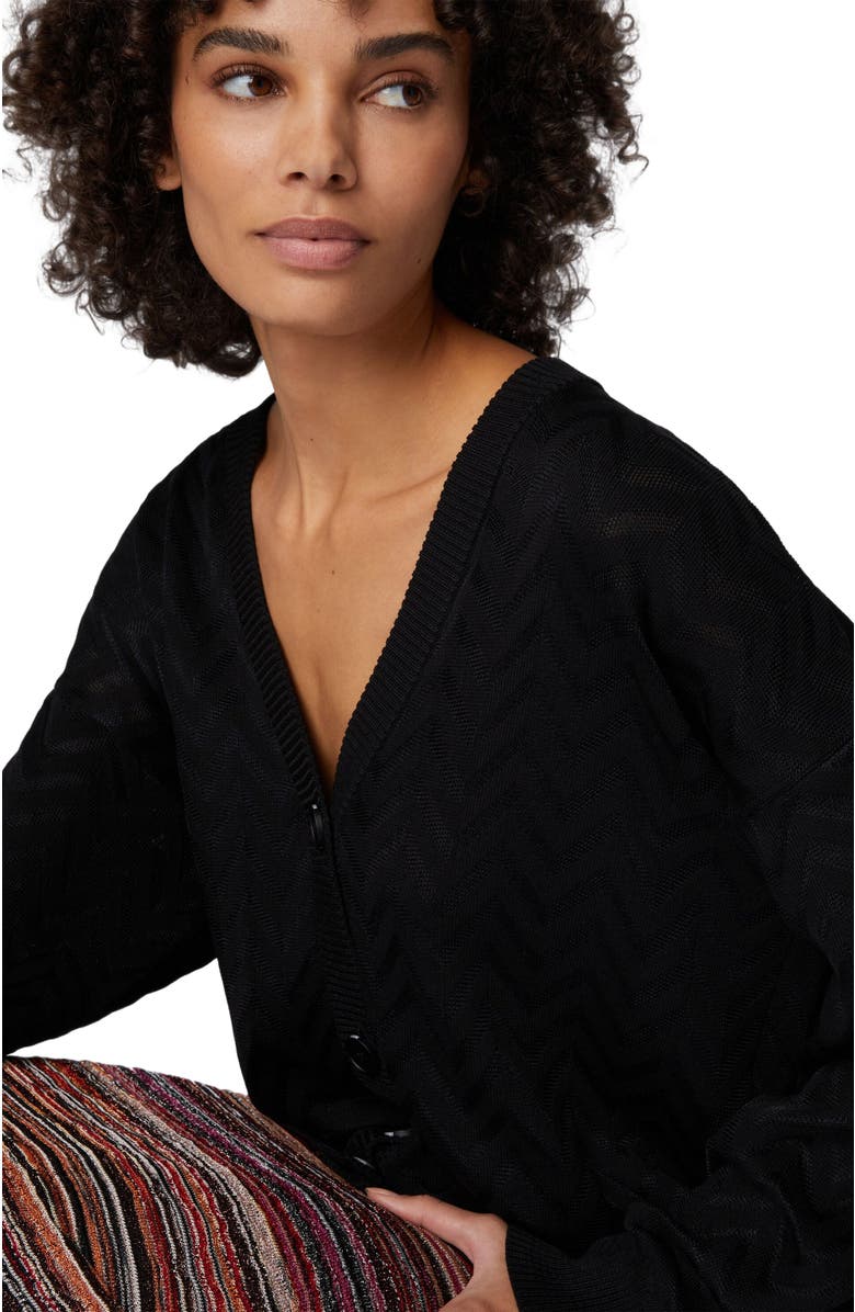 Missoni Tonal Chevron Oversized Cardigan, Alternate, color, Black