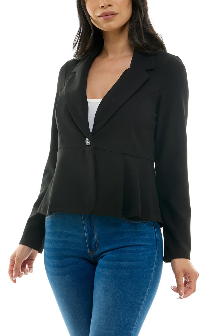 Notch Lapel Peplum Blazer, Alternate, color, BLACK