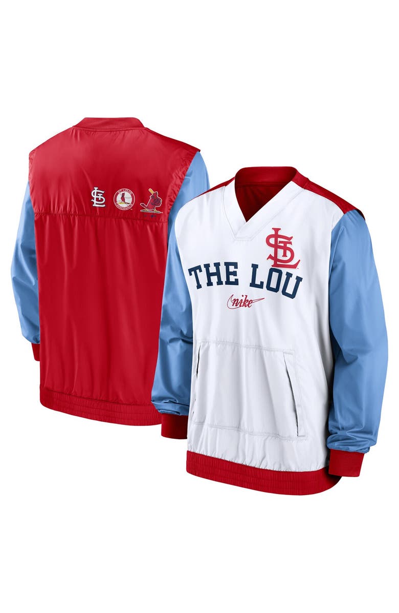 Nike Men's Nike White/Red St. Louis Cardinals Rewind Warmup V-Neck Pullover Jacket, Main, color, 