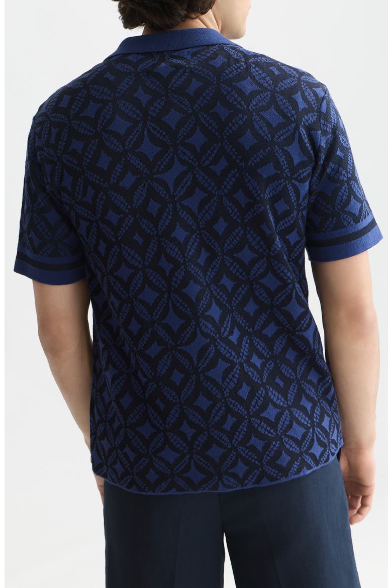 Knit Short Sleeve Button-Up Shirt, Alternate, color, TILES FLOWER SKY CAPTAIN