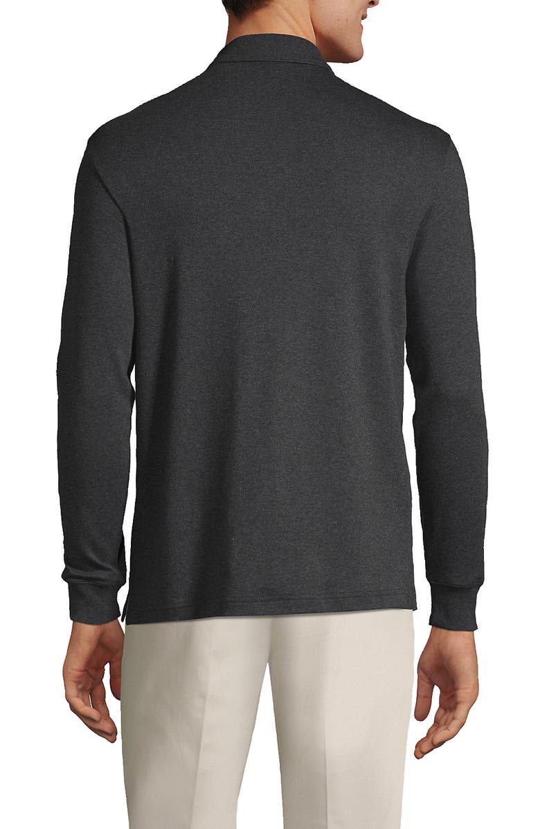 Lands
 End Long Sleeve Cotton Supima Polo Shirt, Alternate, color, Dark Charcoal Heather