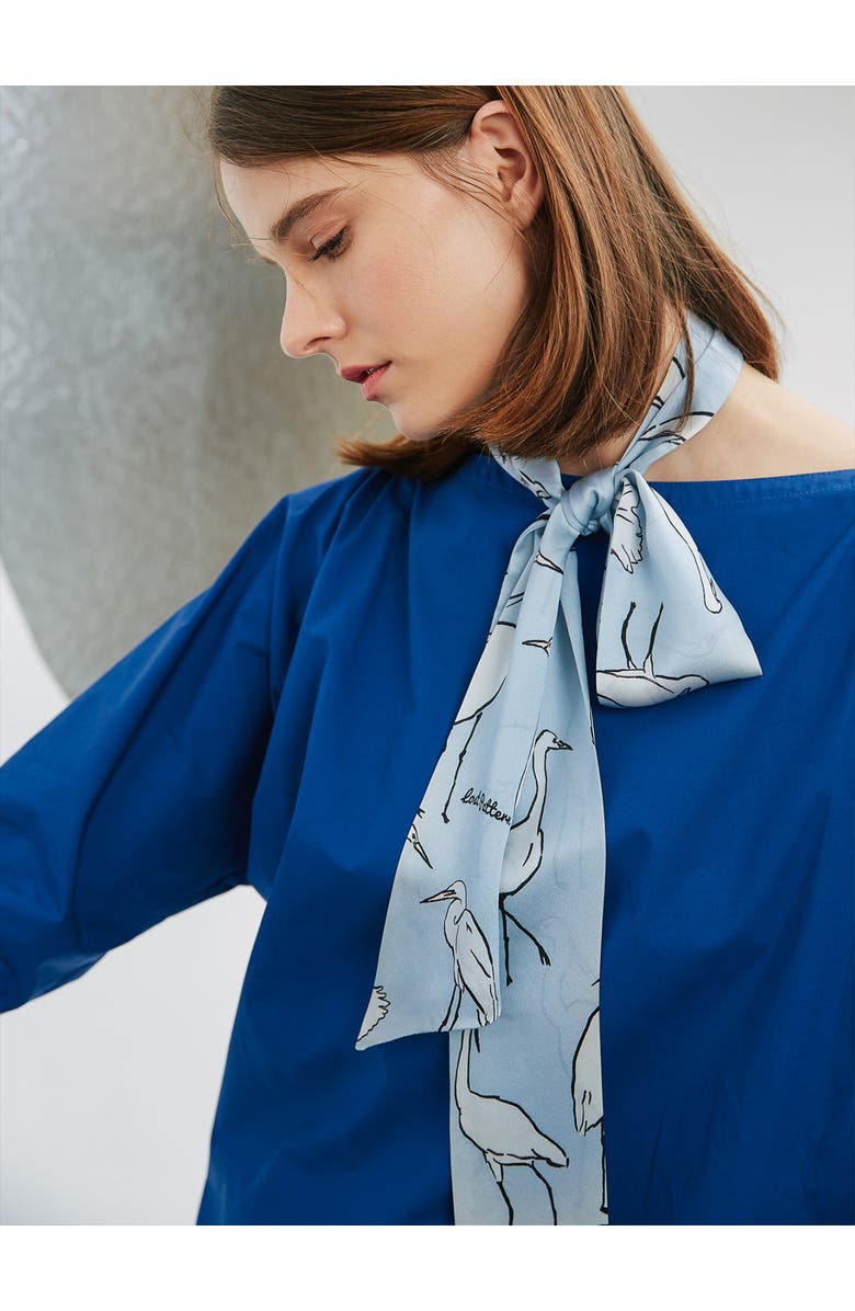 Lost Pattern "Little Egret" Silk Neck Bow Scarf, Alternate, color, Light Blue